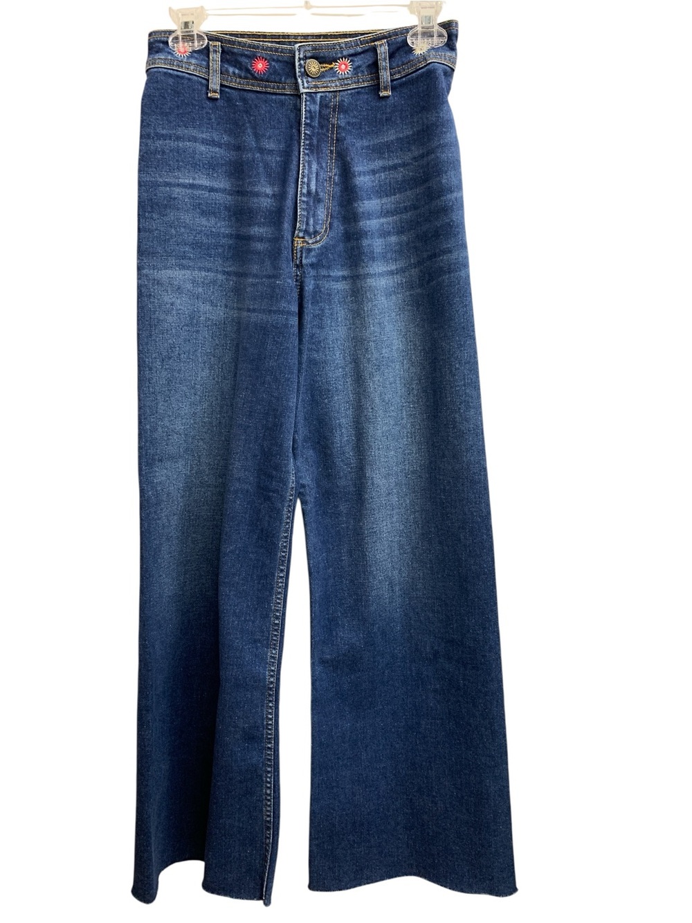 Desigual Wide-Leg Jeans in Dark Blue Denim with Pink Button Accents Size S